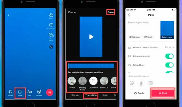 Paso a paso para hacer transiciones con TikTok. Foto: BeeCut