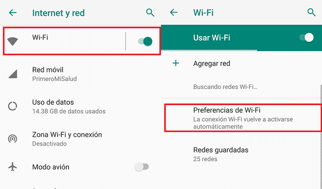 Ajustes < Internet y Red < Wi-Fi < Preferencias de Wi-Fi < Avanzado. | Foto: La República.