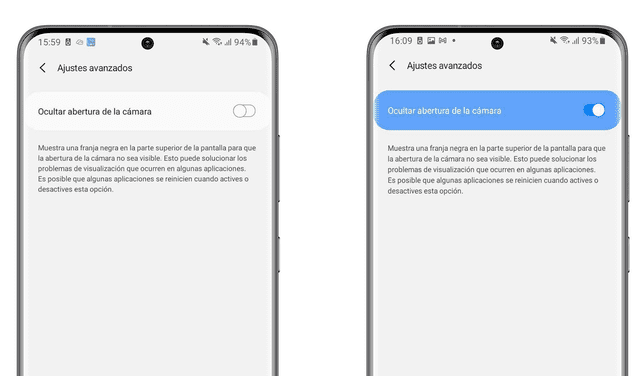 La función Ocultar abertura de la cámara. Foto: Xataka Android