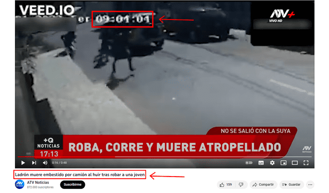 En la noticia en Youtube se puede observar la hora y el tículo