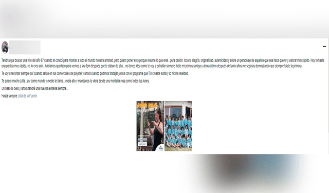 Sentidos mensajes de amigos para Lilita de la Fuente. Foto: captura de Facebook