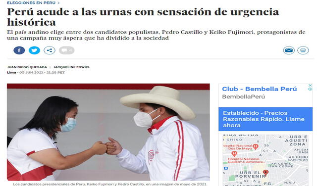 El País también ha cubierto de cerca los sufragios en Perú. Foto: captura de pantalla