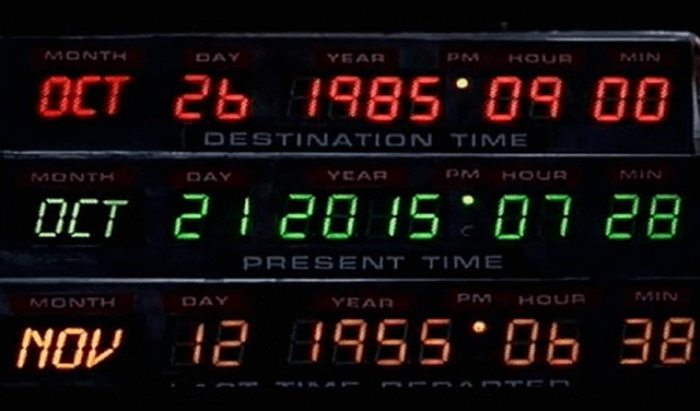 Pantalla del DeLorean que indicaba la fecha del viaje más reciente. Foto: Universal Pictures