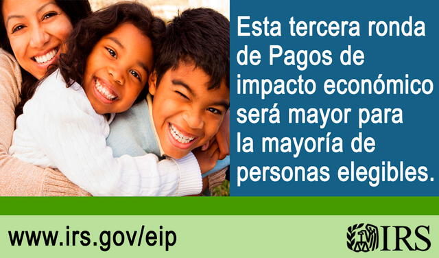 Se estima que el tercer cheque de estímulo llegará a unos 160 millones de estadounidenses. Foto: IRSenEspanol/Twitter