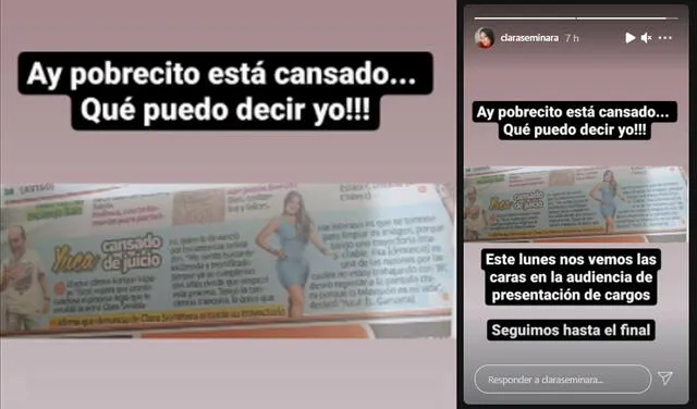 10.7.2021 | Storie de Clara Seminara sobre declaraciones de Enrique Espejo ‘Yuca’. Foto: captura Clara Seminara / Instagram