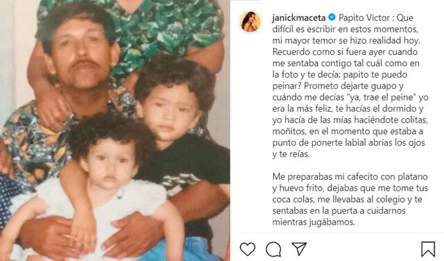 25.2.2021 | Post de Janick Maceta recordando a su abuelo Víctor. Foto: Janick Maceta / Instagram