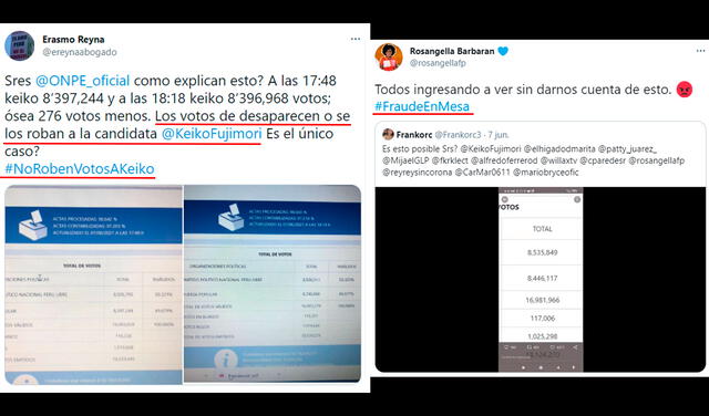 El exabogado de Alan García y la congresista electa por Fuerza Popular Rosangella Barbaran denunciaron de un "robo" o "fraude" las elecciones de segunda vuelta. Foto: captura de pantalla Twitter