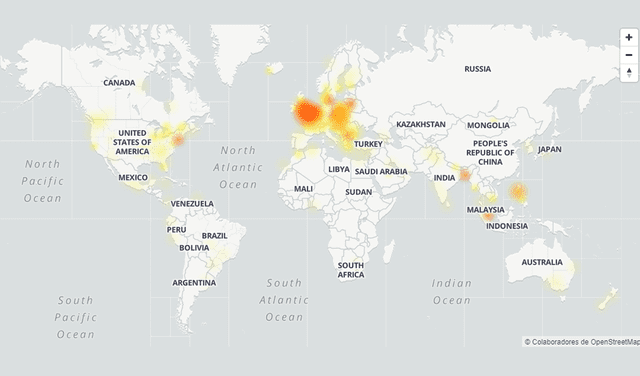 Principales países afectados por la caída de Messenger. Foto: DownDetector