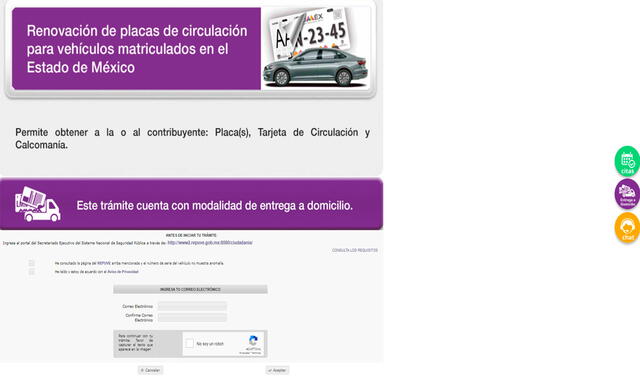 Portal de la Secretaría de Finanzas para el reemplacamiento por internet. Foto: captura