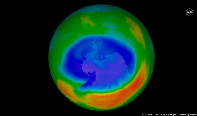 Agujero de ozono estacional en la Antártida. Imagen: NASA