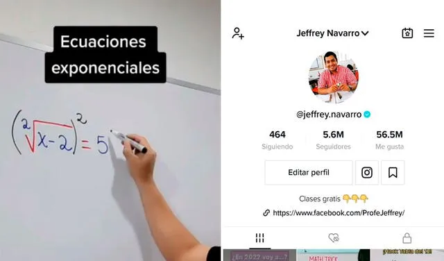 Jeffrey Navarro enseña matemáticas en plataformas como TikTok e Instagram. Foto: captura Instagram