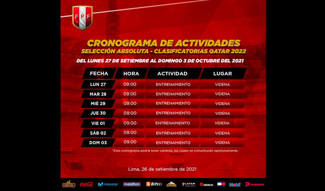 Selección peruana: conoce el cronograma de la Bicolor del 27 al 03 de octubre