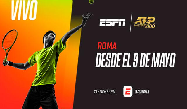 El Open de Roma 2021 será transmitido por ESPN en Sudamérica. Foto: guiaESPN / Twitter