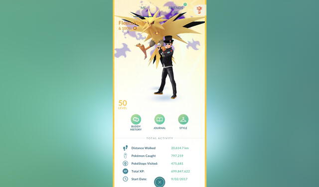 Perfil del primer Nivel 50 en Pokémon GO. Foto: FleeceKing / Twitter