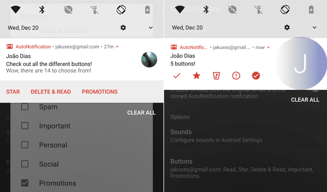 Cómo lucen los botones de las notificaciones de Gmail. Foto: João Dias