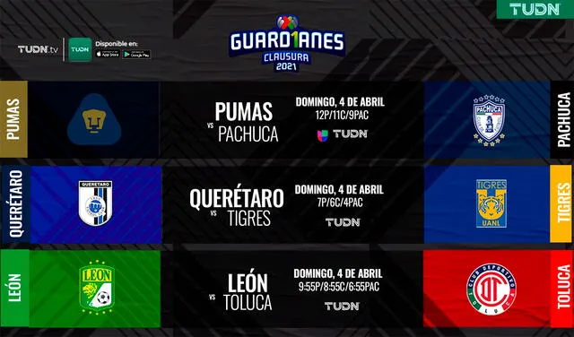 Partidos de la Liga MX EN VIVO por TUDN USA este domingo 4 de abril. Foto: TUDNUSA/Twitter