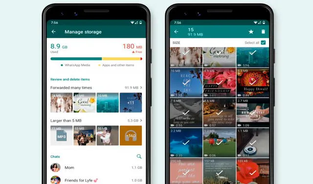 Ahora podrás saber qué foto o video ocupa demasiado espacio en tu teléfono. Foto: WhatsApp