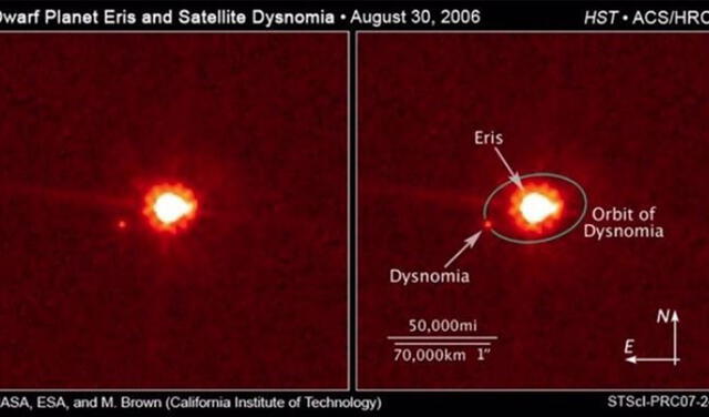 Eris y su luna Dysnomia. Foto: NASA / ESA