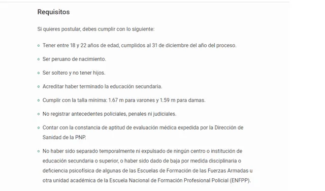 Requisitos para postular a la PNP. Foto: captura de la web del Gobierno del Perú