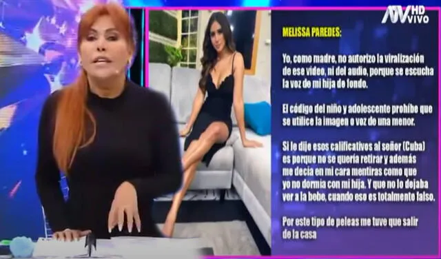 Antes del comunicado, Magaly Medina solo difundió una parte del audio de Melissa Paredes y Rodrigo Cuba. Foto: captura ATV