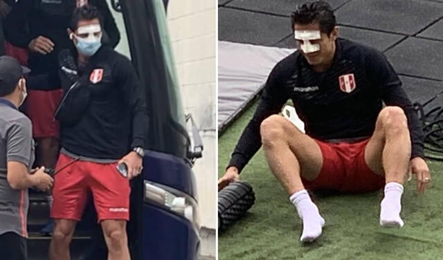 Gianluca Lapadula sufrió un golpe en la nariz durante el partido entre Perú y Paraguay por la Copa América 2021. Foto: composición Twitter Camila Zapata