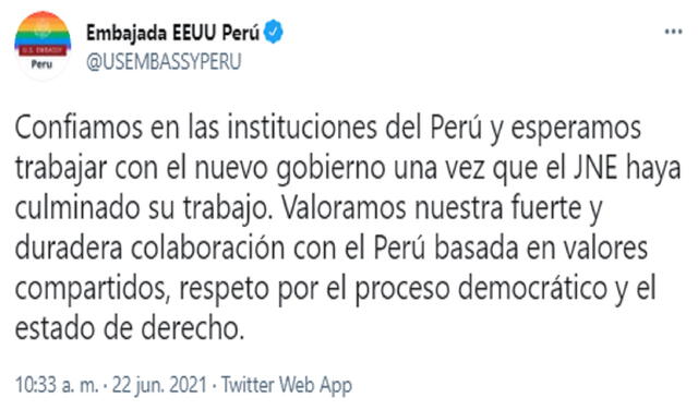 El pronunciamiento de EE. UU. sobre la situación en Perú. Foto: captura de pantalla