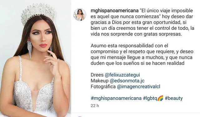 9.9.2022 | Comunicado de Michel García   tras asumir el título como Miss Gay Hispanoamericana 2022. Foto: Instagram