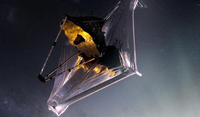 Ilustración del telescopio James Webb completamente desplegado en el espacio. Foto: NASA / ESA