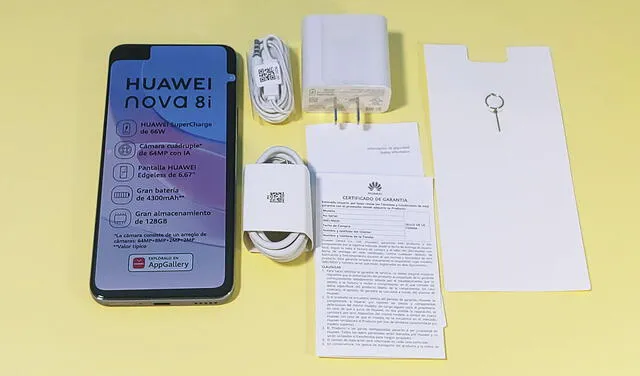 Accesorios, garantía e información de seguridad del Huawei Nova 8i