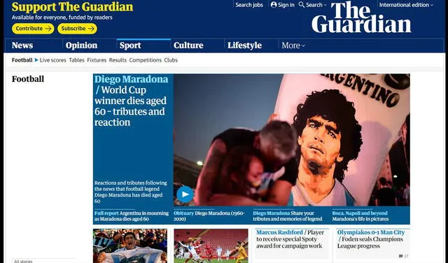 Así informaron medios deportivos sobre la muerte de Maradona