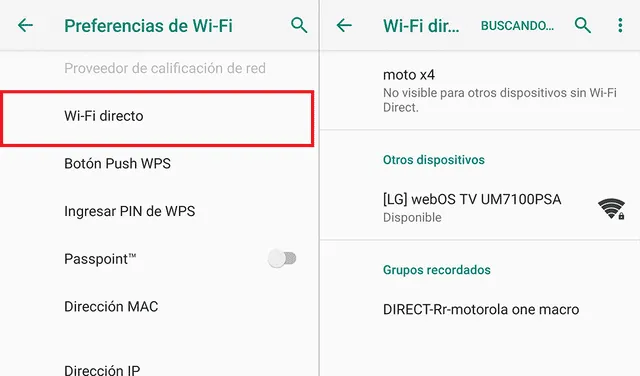 Avanzado < Wi-Fi Directo. | Foto: La República.