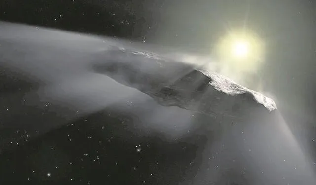 Representación del objeto interestelar Oumuamua. Imagen: ESO: