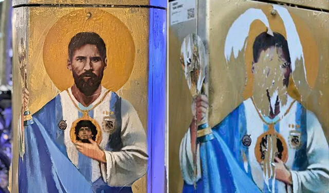 Así quedó el mural de Lionel Messi en Barcelona. Foto: composición Tvboy/Europa Press