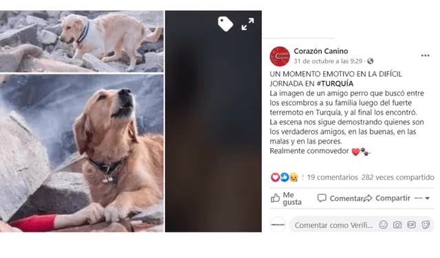 Post del "perrito rescatista" fue viralizado a fines de octubre. Foto: captura de Facebook.