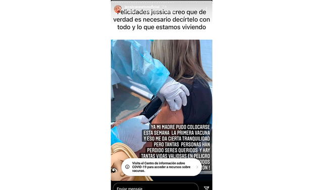 Jessica Newton feliz por vacunación de su madre. Foto: captura/Instagram