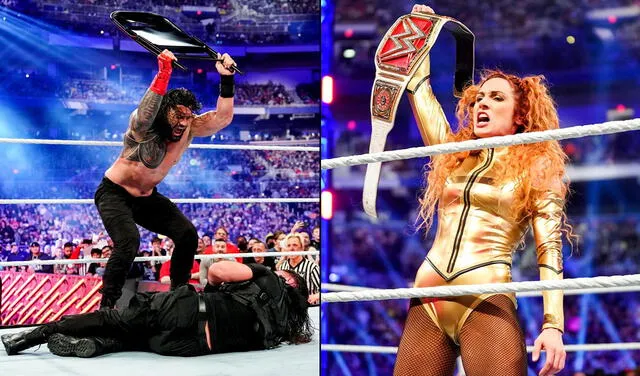 Roman Reigns venció a Seth Rollins, mientras que Becky Lynch derrotó a Doudrop. Foto: composición de WWE