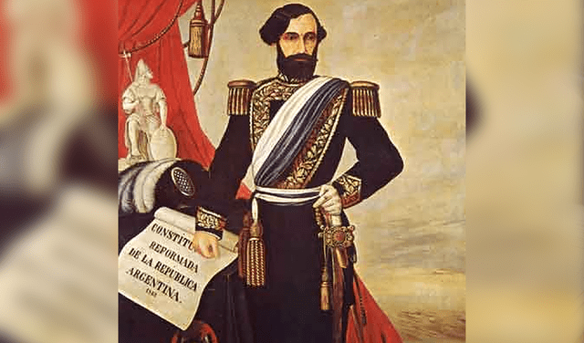 Bartolomé Mitre con la Constitución Argentina reformada en 1860. Foto: Candido López