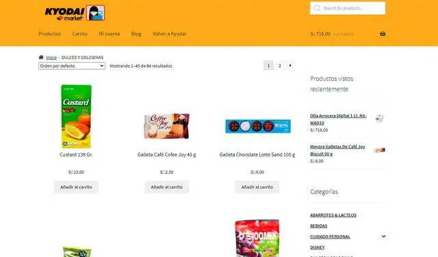 En la plataforma web de Kyodai Market hay dulces asiáticos de todo tipo. Foto: captura