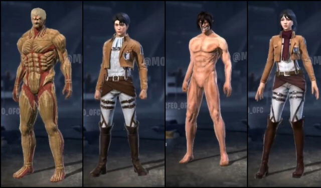 Skins filtrados de cuatro personajes de Shingeki no Kyojin. Foto: captura de Instagram