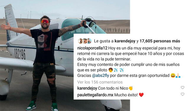 Post de Nicola Porcella anunciando que retomará sus estudios como piloto. Foto: captura Nicola Porcella / Instagram