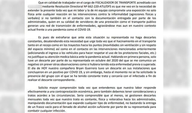 Documento. Foto: Denuncia del Sindicato ATU
