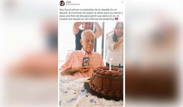 Twitter viral: anciano pone la foto de su esposa fallecida en su celular para soplar su vela junto a ella