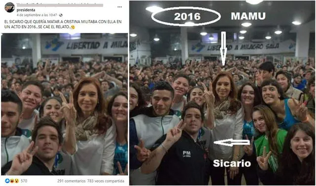 Bulo sobre Cristina Fernández de Kirchner. Foto: capturas en Facebook.
