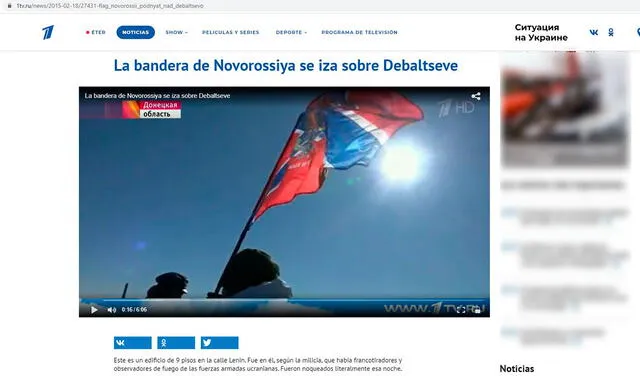 Izado de bandera "Nueva Rusia". Foto: captura en web / Canal Uno.