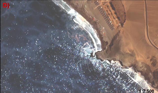 A más de una semana del derrame de petróleo por responsabilidad de Repso, imánges captan la dimensión del desastre ecológico. Imagen: Satélite PerúSAT-1