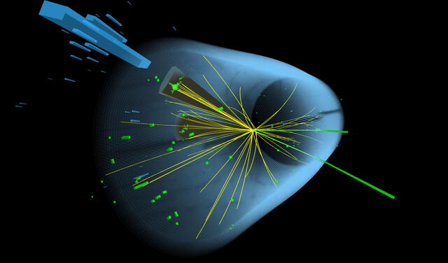 Ilustración del momento en que se produce el bosón de Higgs tras el choque de protones. Imagen: CERN