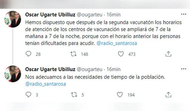 Declaraciones de Óscar Ugarte. Foto: Minsa / Twitter