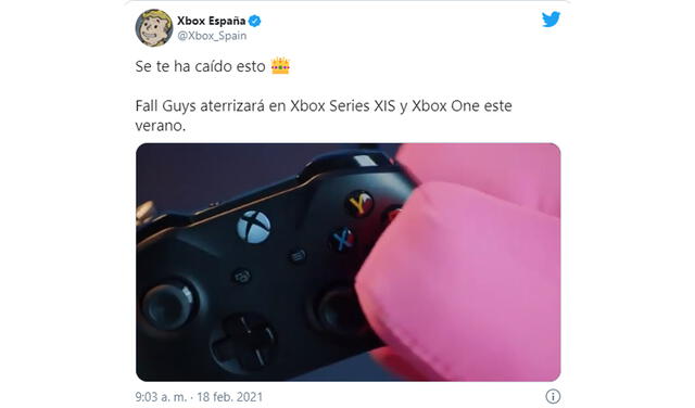 Microsoft confirmó que Fall Guys llegaría a Xbox. Foto: captura de Twitter.