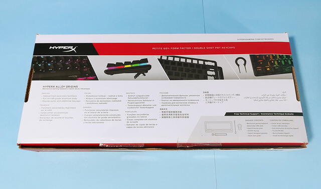 Trasera de la caja del del HyperX Alloy Origins 60 Trasera de la caja del del HyperX Alloy Origins 60