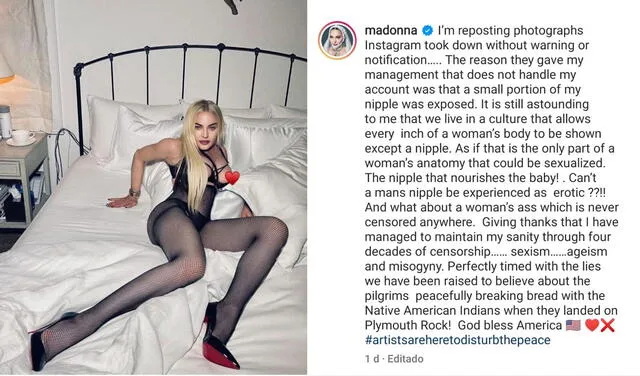 25.11.2021 | Publicación de Madonna criticando a Instagram. Foto: captura Madonna/Instagram